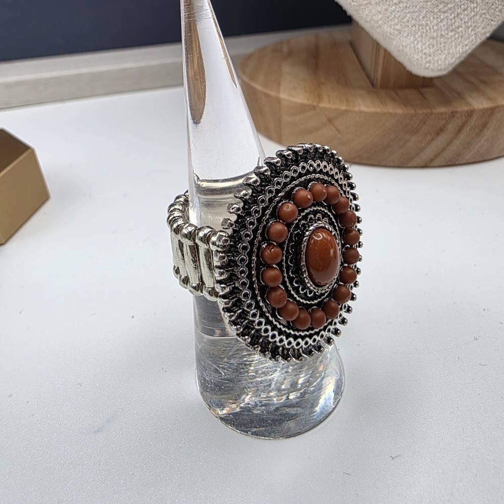 Paparazzi Silver and Brown Statement Ring (894)